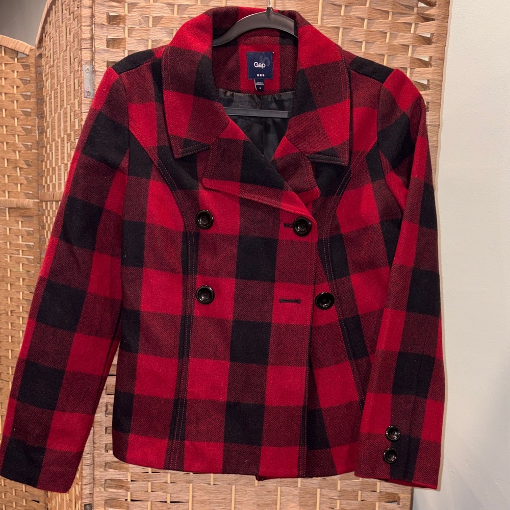 🍒GAP Cropped Plaid Pea Coat🍒